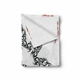 thumbnail image 2 of Tribal Soft Flannel Fleece Throw Blanket, Style Tattoo Circular Vector Art Leaves Like Frame Modern Print, Cozy Plush for Indoor and Outdoor Use, 50" x 60", Black White and Ruby, by Ambesonne, 2 of 6