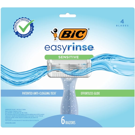 BIC Easy Rinse Double Blade Manual Razor for Women, Disposable, 6 Pack