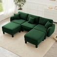 thumbnail image 3 of Newest Boucle Fabric U Shape Sectional 3-seater Sofa Couch,Distinctive Shell-shaped Armrests,2 Movable Ottomans,Cylindrical Legs Wrapped,Self-fabric,Green Color, 3 of 17