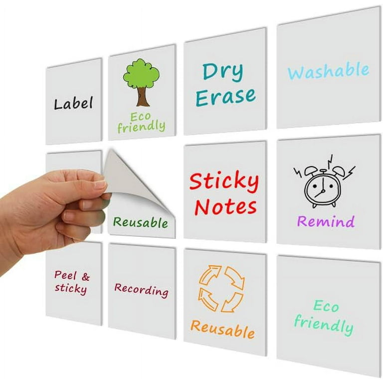 10 Pack Dry-Erase Sticky Notes, Reusable Self-Stick Whiteboard
