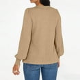 thumbnail image 5 of Lenpel Women's Long Sleeve Tops Trendy Crew Neck Side Button Pleated Textured T Shirts Casual Loose Blouses(Khaki,Medium), 5 of 5