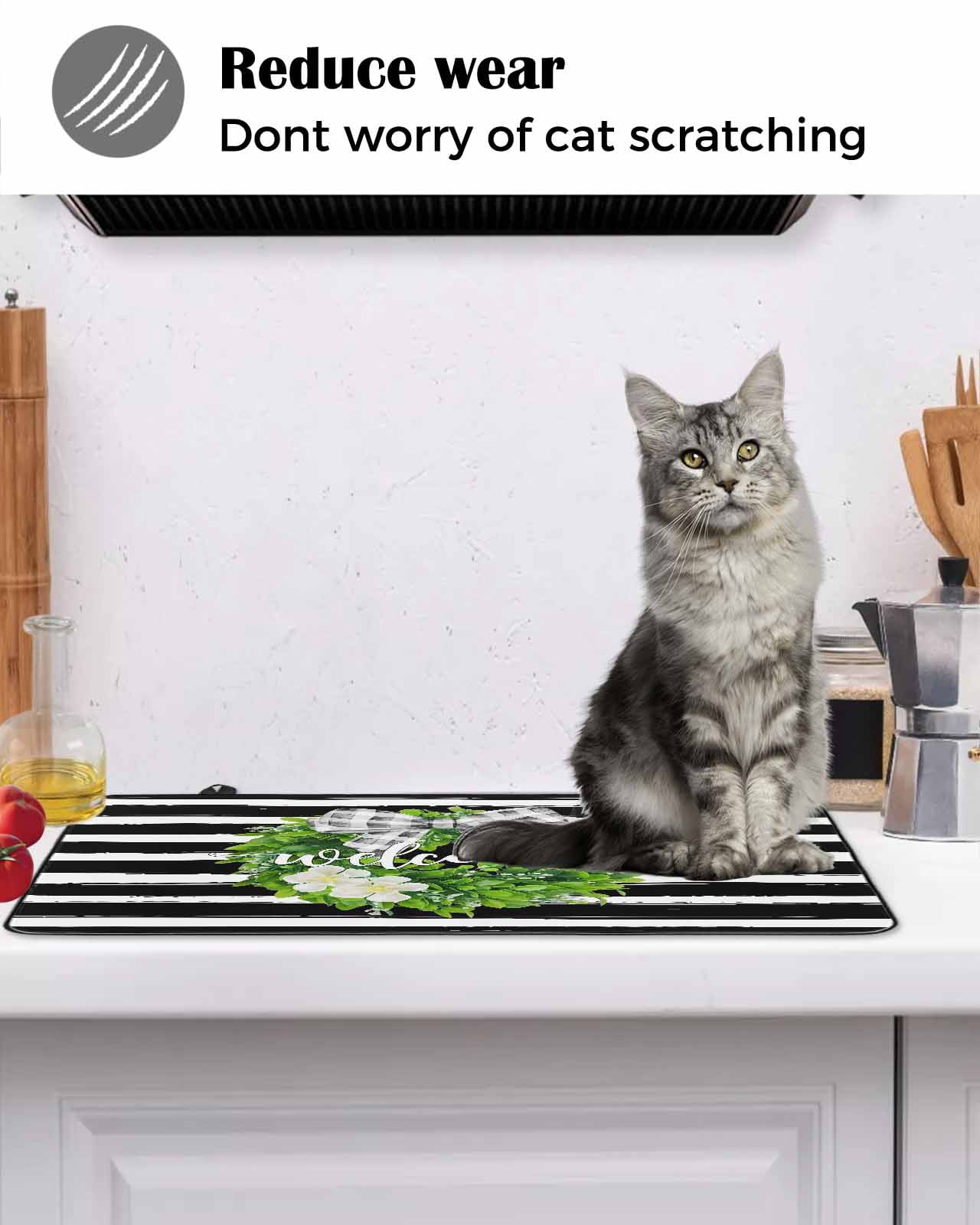 Large Induction Cooktop Protector Mat Flower Wreath Stove Top Covers for Electric Stove, Farmhouses Bow-Knot Black Stripes Decorative Stove Burner Cover Mats, Glass Top Stove Cover