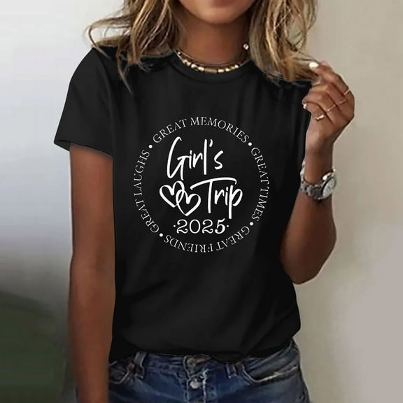 Black Women's Short Sleeve T-shirt, Girl'S Trip 2025 T Shirt Women'S Fashion Round Neck Casual Short Sleeves,Women's Short sleeve T-shirt XXL
