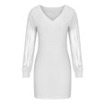 thumbnail image 3 of Levmjia Ladies Maxi Party Dress Petite Women Solid Sequined Stitching Shining Club Sheath Long Sleeved Mini Dress White, 3 of 5