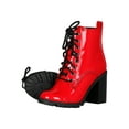 thumbnail image 5 of Women Patent Cap Toe Lace Up Lug Sole Chunky Heel Ankle Boots 18294, 5 of 6