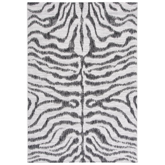 SAFAVIEH Courtyard Gerald Animal Indoor/Outdoor Area Rug, Ivory/Black, 6'7" x 9'6"