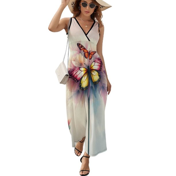 Watercolor Dandelion Vestido Sin Mangas Vestidos Para Mujer, Vestido Suelto De Verano 2025