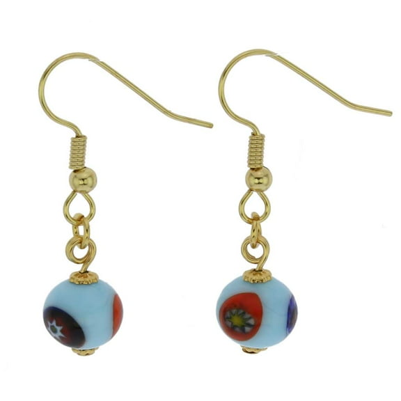 GlassOfVenice Murano Glass Mosaic Aqua Blue Ball Earrings