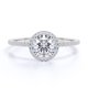 thumbnail image 1 of JeenMata Anillo de Compromiso de 1 Quilate con Corte Redondo y Halo Pavé en Baño de Oro Blanco de 18 K sobre Plata, 1 of 5