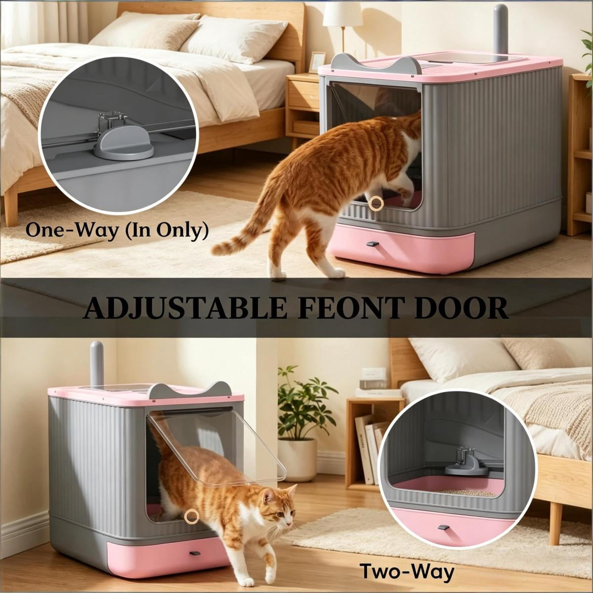 FENGFAN Gray Enclosed Cat Litter Box, Front Entry Top Exit with Slide-Out Tray, Odor Control Easy Clean for Small Medium Cats