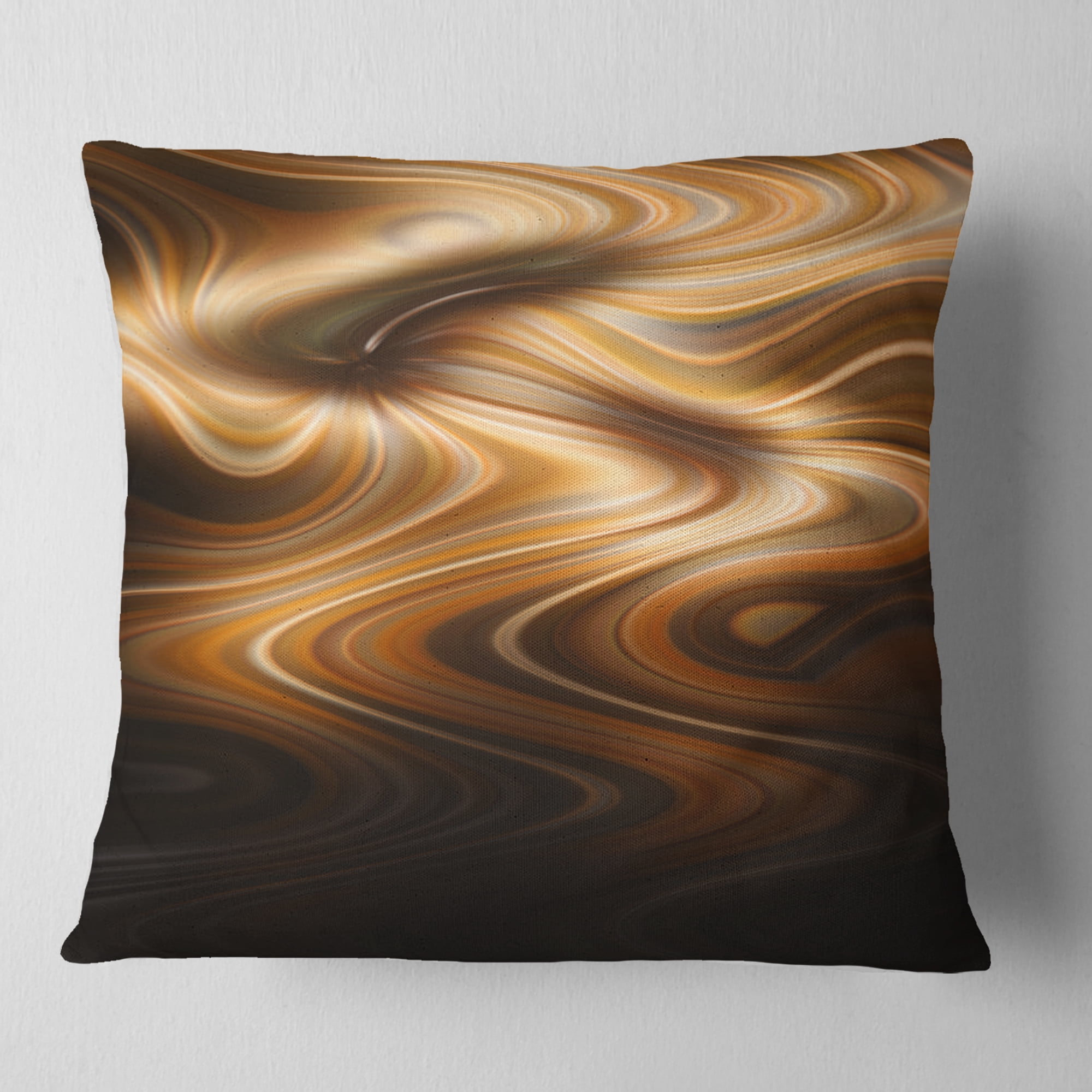 Designart Brown Curved Waves Texture - Abstract Throw Pillow - 16x16