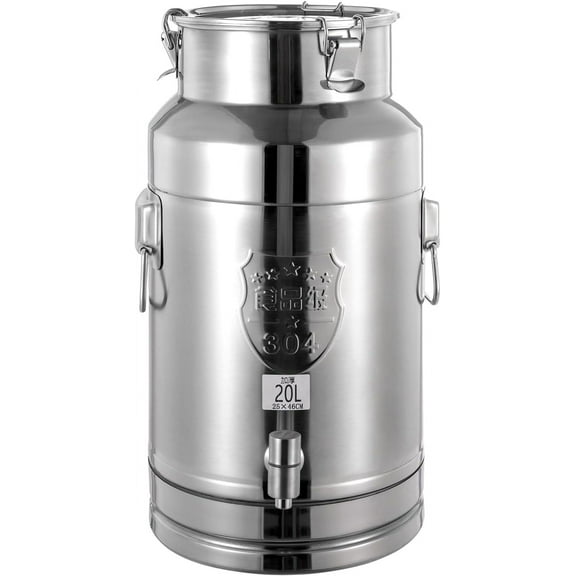 20L/5.28Gal Milk Can Beverage Dispenser with Spigot, 304 Stainless Steel Locking Sealed Lid Bucket Food Storage Container, Drink Dispenser for Milk, Wine, Oil