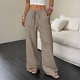 thumbnail image 3 of WTOBBY Women's Fashion Versatile Drawstring Casual Solid Color Pleated Wide-Leg Pants, High Waist Comfortable Trousers for Office and Travel,Khaki L, 3 of 7