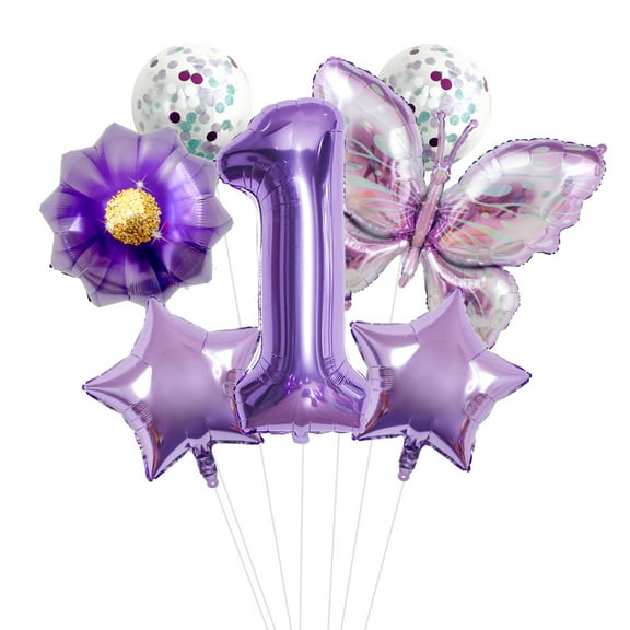 Purple butterfly flower 32-inch digital aluminum film balloon set for birthday party decoration