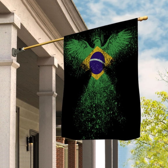 Brazilian Flag With Eagle Painting - Proud Brazil House Flag (29.5x39.5) Double-Sided Decorative Polyester Indoor/Outdoor Flag