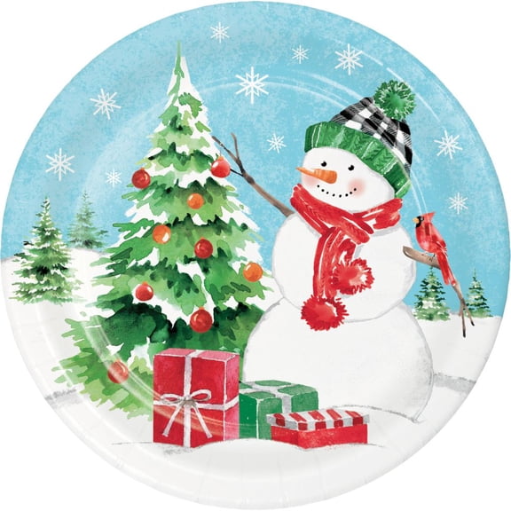Snowflakes and Snowmen 7-inch Paper Plates 8 Per Pack