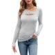 thumbnail image 2 of Camisetas de Larga para Mujer, Corte Ajustado, Estilo Otoño, con Aberturas, Estilo Y2K y Tejido Acanalado. Gris L, 2 of 7