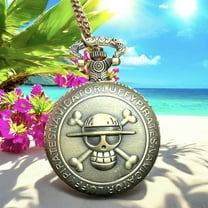 Bronze Pirate Skull Anime One Piece Quartz Pocket Watch & Fish Hook Bracelet