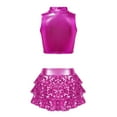 thumbnail image 2 of YONGHS Kids Girls Metallic Sleeveless Tank Top with Skirted Shorts Hip Hop Street Dance Costume Rose Red 12, 2 of 5