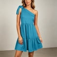 thumbnail image 4 of Tqcoqu Women's Party Date Night Dress,One Shoulder Tie Knot Tiered Ruffle Mini Dress,Light Blue Women's S-XXL, 4 of 8