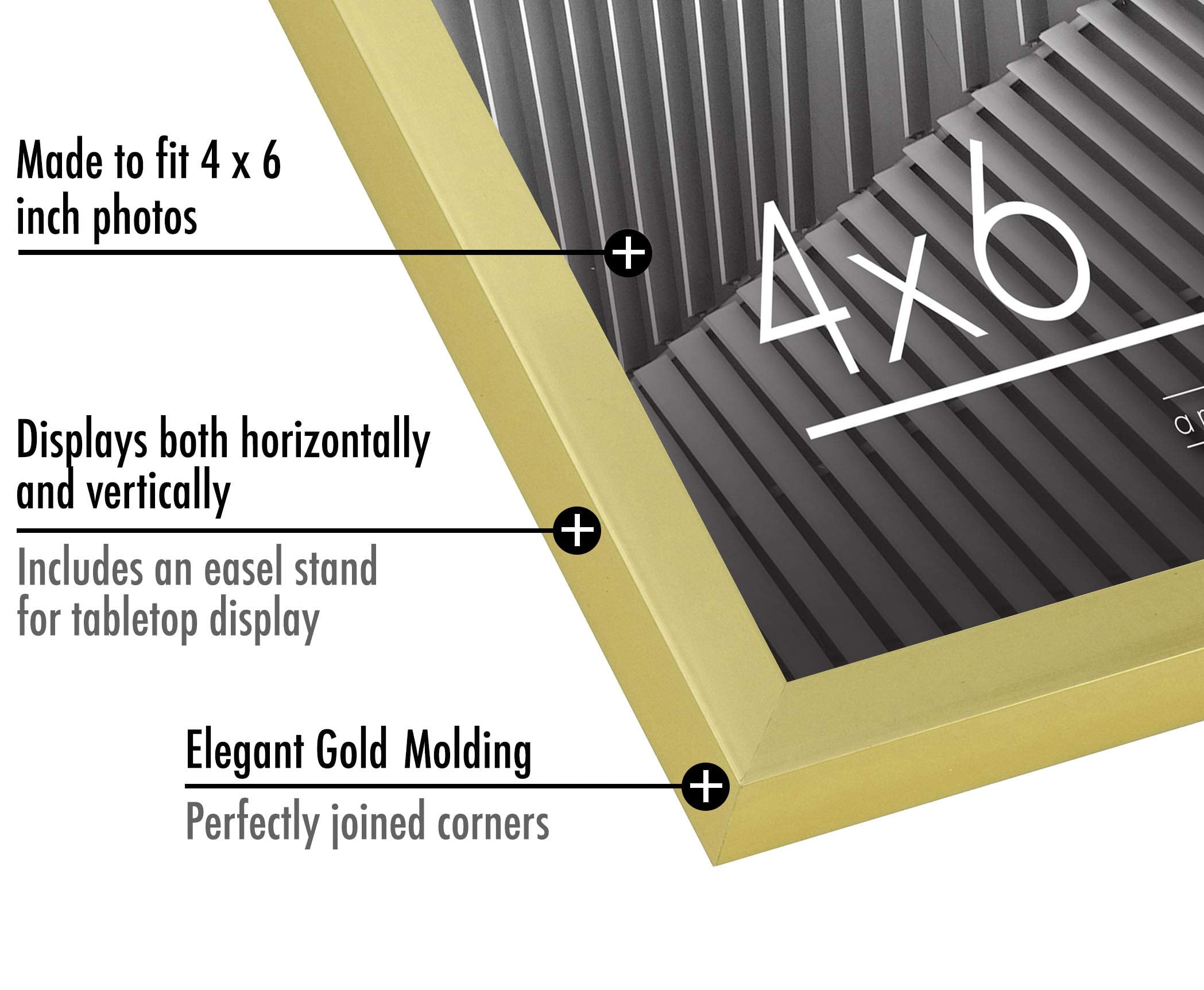 Americanflat 4x6 Picture Frame in Gold with Shatter Resistant Glass - Horizontal and Vertical Formats for Wall and Tabletop