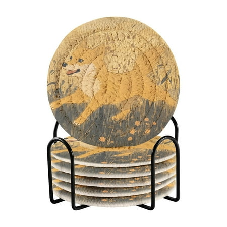 

Coil Coasters Set of 6，Smile Woodchuck3.94-inch diameter printed on one side non-slip heat-insulating moisture-wicking home accessory.