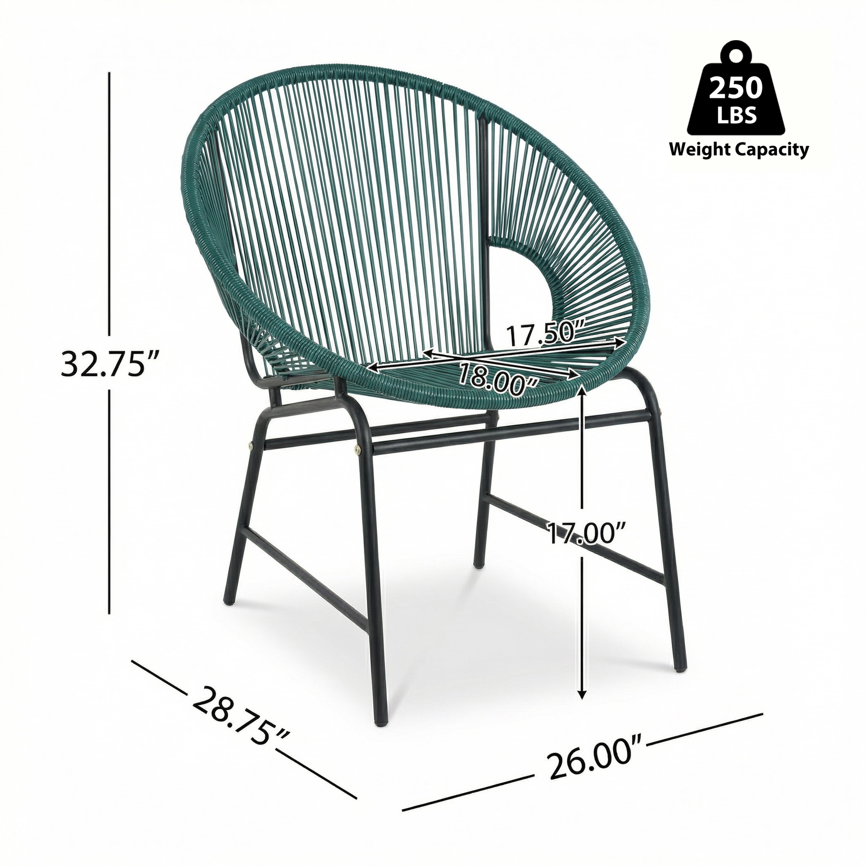 Modern Outdoor Woven Basket Club Chairs with PP Rattan and Iron Frame, Teal, Set of 2