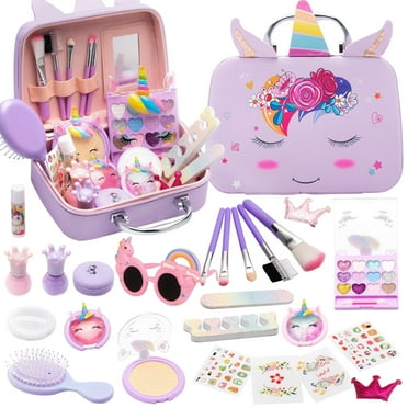 Rirool Kids Makeup Kit for Girls, Real Washable Makeup Toys with Cosmetic Case, Princess Dress Up Play Makeup Toys Birthday Gifts for 3-12 Year Old Girls, Purple