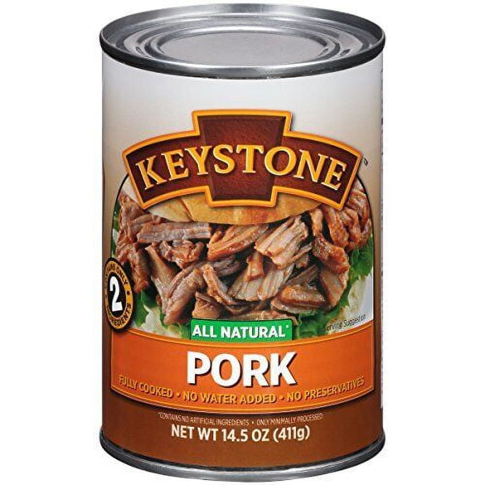 Keystone All Natural Canned Pork, 14.5 oz (12 Pack)– Fully Cooked, Ready to Eat, Gluten Free Survival Food | Emergency Prepper Pantry Staple | Long-Term Storage Meat for Camping, Hiking & Backpacking