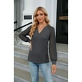 thumbnail image 3 of Anbech Women's Lace Splicing Blouse V Neck Shirt Splice Long Sleeve Loose Casual Solid Color Tops, 3 of 7