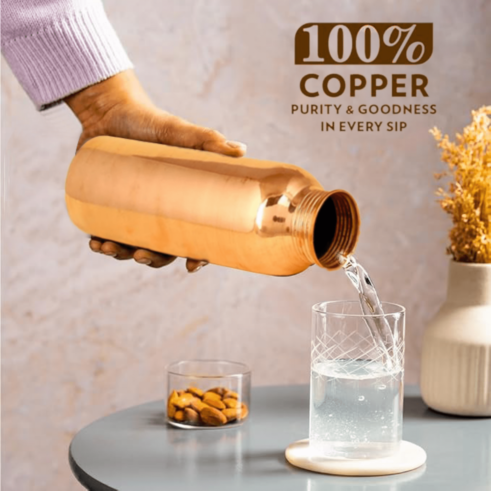 TITAN INTERNATIONAL Copper Bottle | Copper Water Bottle for Drinking | BPA Free & Leak Proof | Easy to Carry | Suitable for Yoga, School & Office - 1000ml / 32 Oz