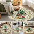 thumbnail image 5 of Round Area Rugs Collection 5 Ft, Pink Yellow Floral Non-Slip Residential Carpet, Green Summer Botanical Rustic Indoor Crawling Mats Runner Rugs for Living Room/Dining Room/Bedroom, 5 of 8