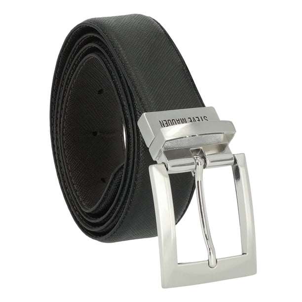 Cinturón Steve Madden vestido casual de cuero negro/marrón para hombre 42