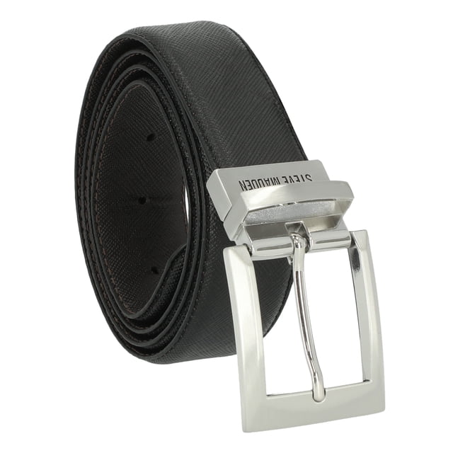 Cinturón Steve Madden vestido casual de cuero negro/marrón para hombre 42