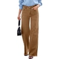 thumbnail image 3 of DOKOTOO Women Wide Leg Jeans High Waisted Stretch Denim Flare Pants Vintage Brown High Rise Loose Fit Raw Hem Five Pocket Jeans US Size, 3 of 10