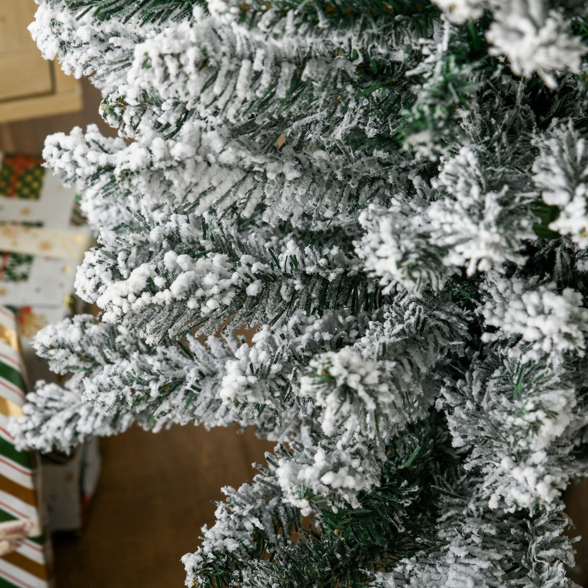 6 ft Pencil Christmas Tree, Slim Artificial Christmas Tree with Warm White LED Lights, 390 Tips, 170 Lights, 21.75 in Diameter, 70.75 in Tall, for Small Rooms and Indoor Holiday Decor