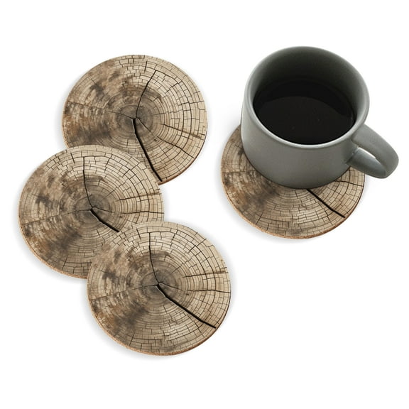 Coasters for Drinks Bar Beer,Set of 4 ,Round Wooden Housewarming Gift,Old Tree Trunk With Visible Wood Rings Symbolizing Age