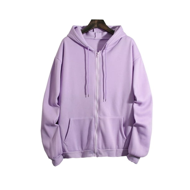 Oucaili Sudadera informal para mujer, chaqueta de manga larga con capucha, Tops lisos, ajuste holgado, cremallera completa, abrigo con cordón y bolsillos