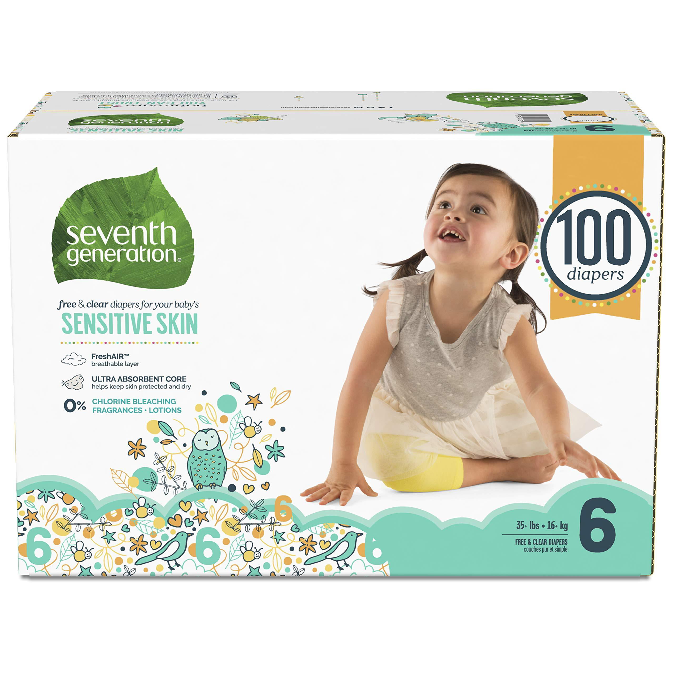 Size 6 80 Count Animal Prints Packaging May Vary Seventh Generation Baby Diapers for Sensitive Skin 