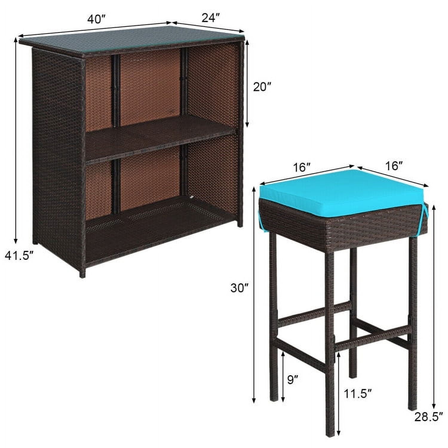 Aimee Lii 3PCS Patio Rattan Wicker Bar Table Stools Dining Set, Outdoor Patio Furniture, Turquoise Aimee Lii 3PCS Patio Rattan Wicker Bar Table Stools Dining Set, Outdoor Patio Furniture, Turquoise