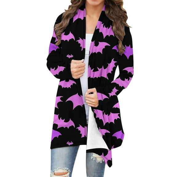 VINUSLI Bat Sweaters for Women Open Front Halloween Vintage Cardigans Long Sleeve Plus Size Knit Fall Tops Multicolor,XXXXXL
