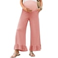 thumbnail image 3 of Solid Color Pregnancy Maternity Women Flared Wide Leg Casual Pants, 3 of 6