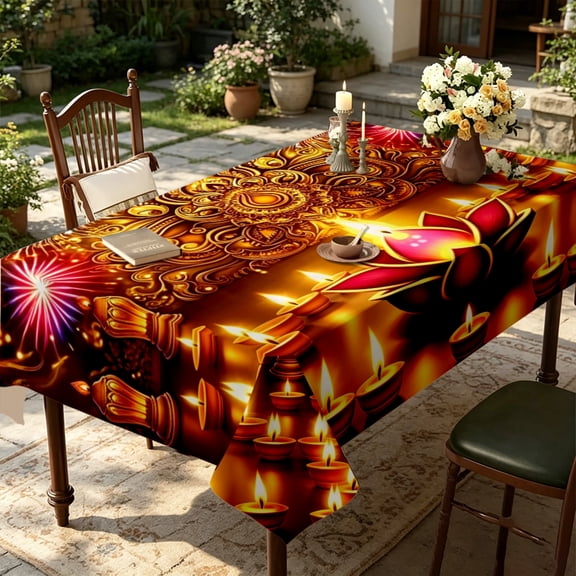 Premium Dark Gold Floral Medallion & Lamp Table Cover,35x55/55x55/55x70/60x86/60x94/60x102 inch,Polyester,Kitchen Dining Living Room Home Decor