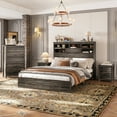 thumbnail image 2 of 4PCS Bedroom Sets, Wooden Queen Size Bed Frame with Storage Headboard and Charging Station, 2 Nightstands with 2 Drawers, 1 Dresser with 5 Drawers, Antique Gray, 2 of 7