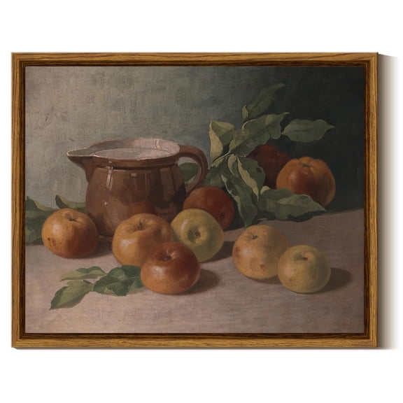 Vintage Apple Still Life Framed Canvas Wall Art, 8x10 Inch Abstract Fruit Oil Painting Print, Farmhouse Kitchen Decor for Wall, Rustic Christmas Bedroom Living Room Aesthetic Picture, Brown