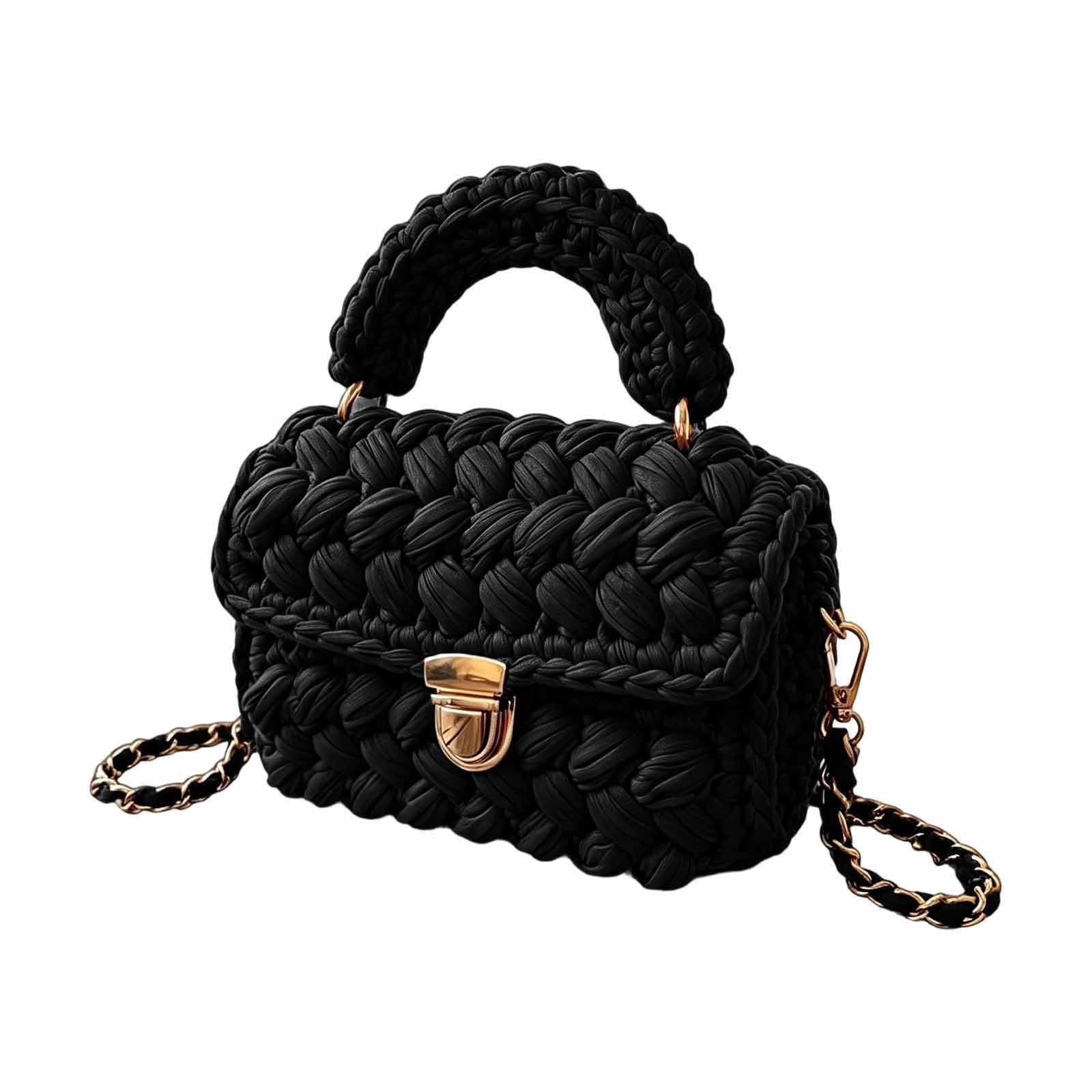 CAIXIA Chunky Yarn Knit Crochet Tote Purse Crossbody Bags for Women - Handwoven Evening Clutch Flap Shoulder Bag