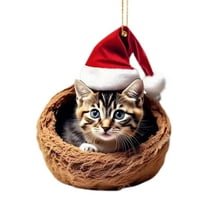 Luoshdecor Grey Tabby Cat Christmas Ornament, Lovable Hat Cat Ornament for Christmas Tree Home Decor