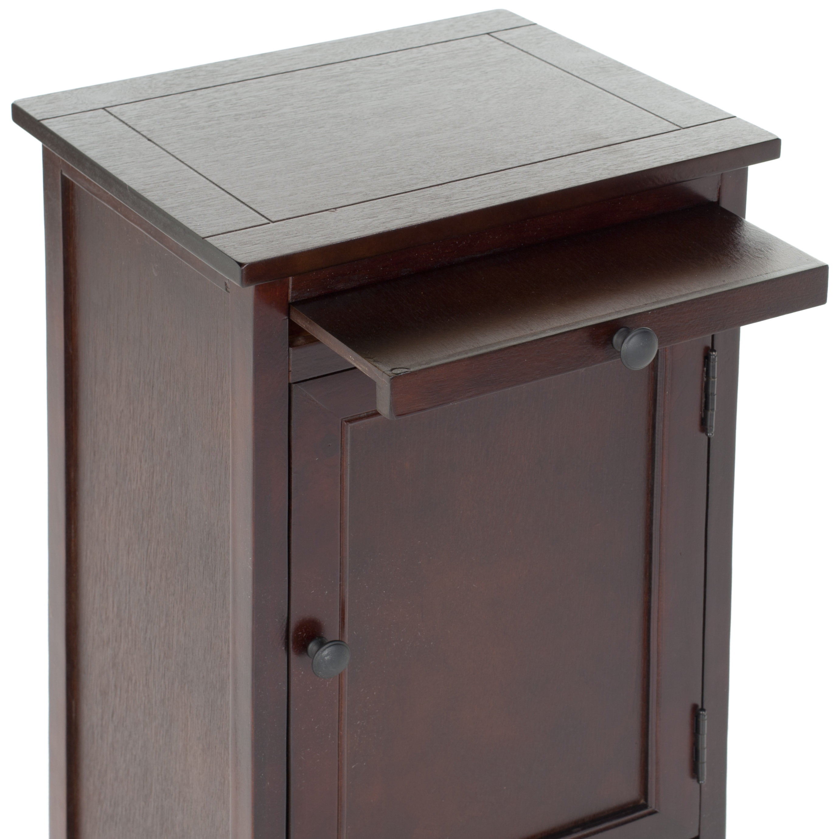 SAFAVIEH Raven Solid Tall Storage Unit with Pullout Table and Basket, Dark Cherry