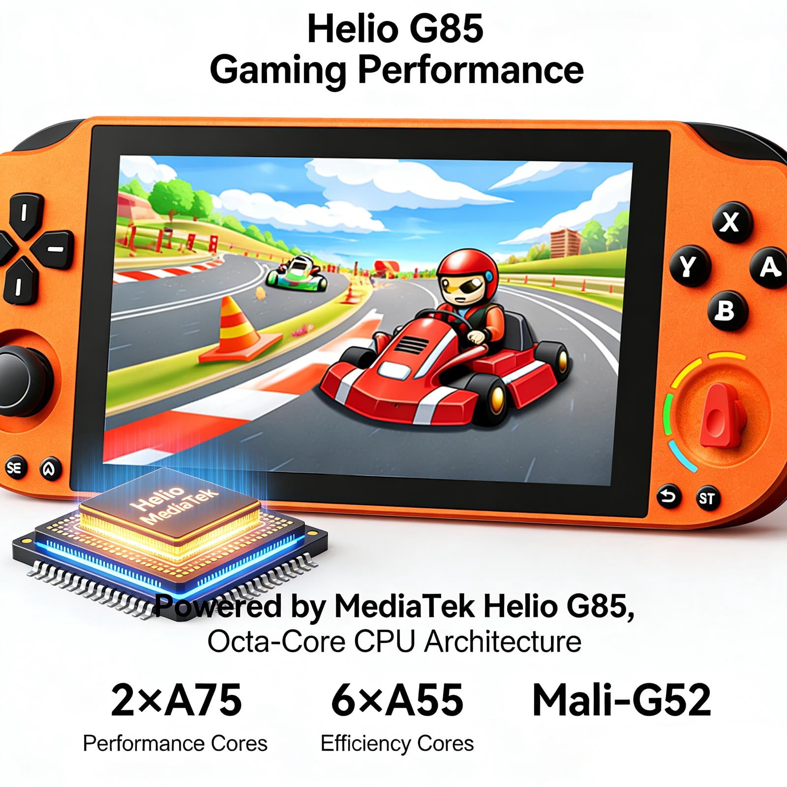 Android Gaming Handheld Console, 5" FHD 1080P Touch Screen, Helio G85, Hall Effect Joystick, WiFi 2.4/5G Bluetooth 5.0, 4000mAh Battery, 3GB+32GB, TF Card up to 512GB