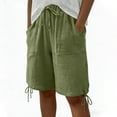 thumbnail image 7 of GUACER Womens Wide Leg Shorts Casual Drawstring Elastic Waist Linen Summer Bermuda Shorts with Pockets Hem Tie, 7 of 7